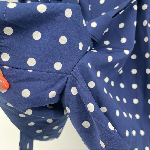 Zara Navy Blue Polka Dot Skort Size M – Pleated Front, Tie Belt, Lightweight - Picture 5 of 9